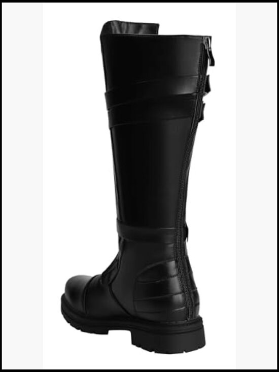 Tall Pirate Knight Boots Faux Leather Lace Up Zipper Low Heel Cosplay Costume